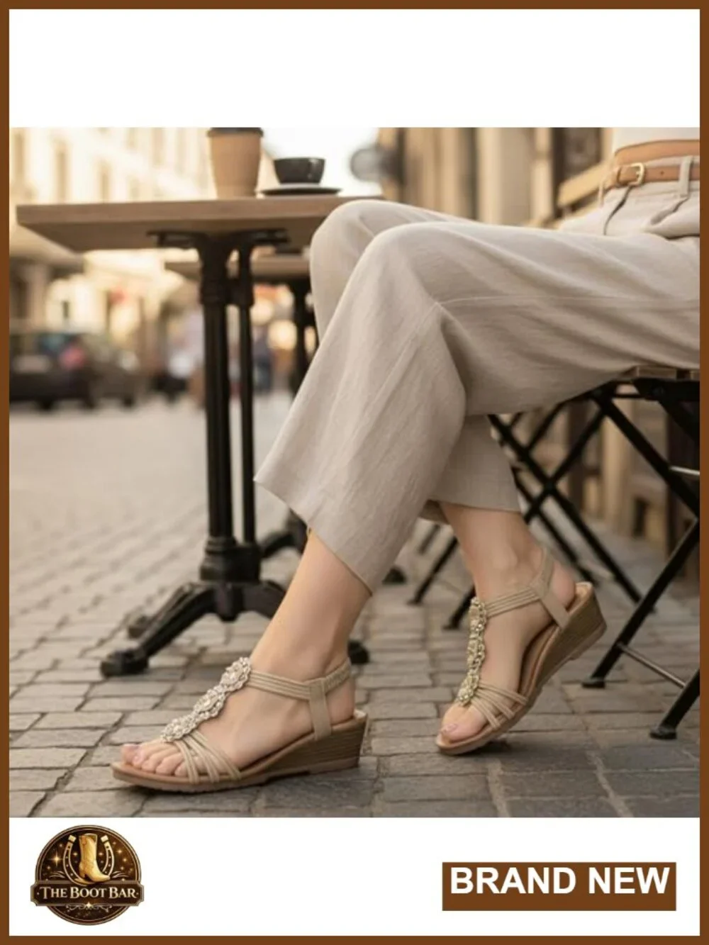 Wedge Sandals with Rhinestone Floral Strap & Elastic Slingback 1.88